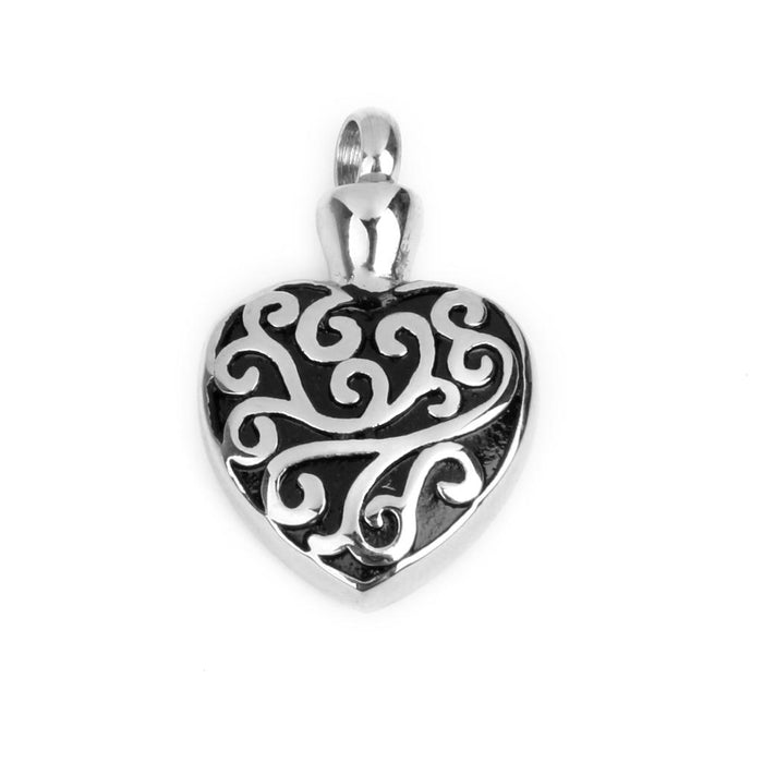 Stainless Steel Carved Heart Shape Cremation Urn Keepsake Memorial Pendant