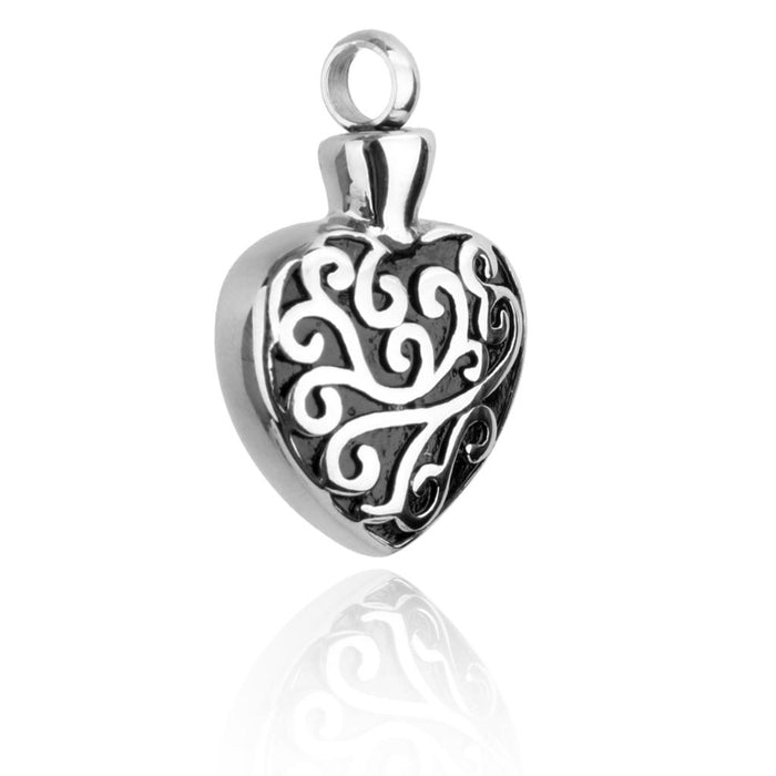 Stainless Steel Carved Heart Shape Cremation Urn Keepsake Memorial Pendant