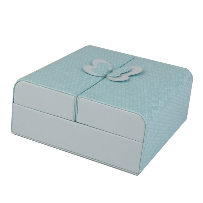 Crofta PU Butterfly Organizer Box Case Holder Storage for Jewelry Necklace Blue