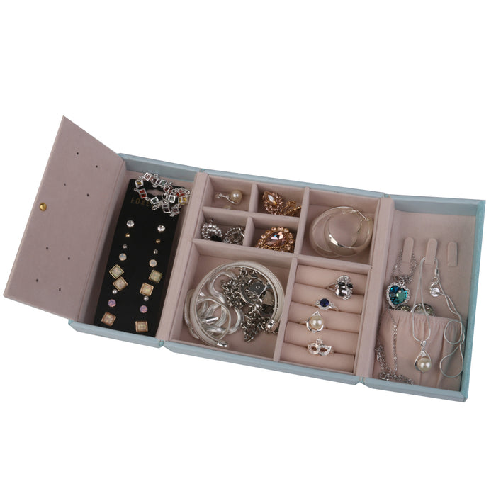 Crofta PU Butterfly Organizer Box Case Holder Storage for Jewelry Necklace Blue