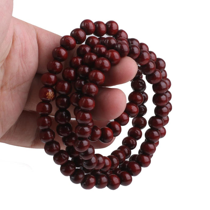 Crofta Wood 108pcs Prayer Beads Buddha Mala Buddhist Bracelet Chain Purplish Red