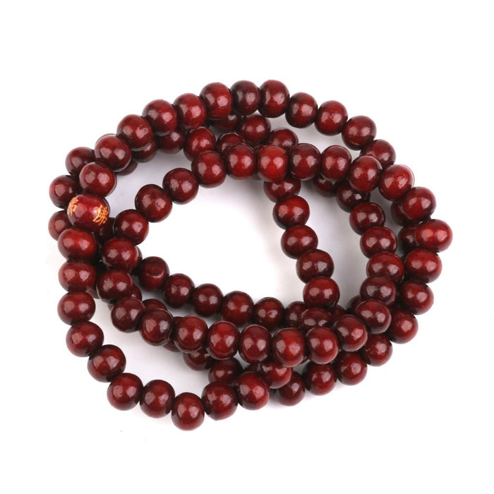 Crofta Wood 108pcs Prayer Beads Buddha Mala Buddhist Bracelet Chain Purplish Red