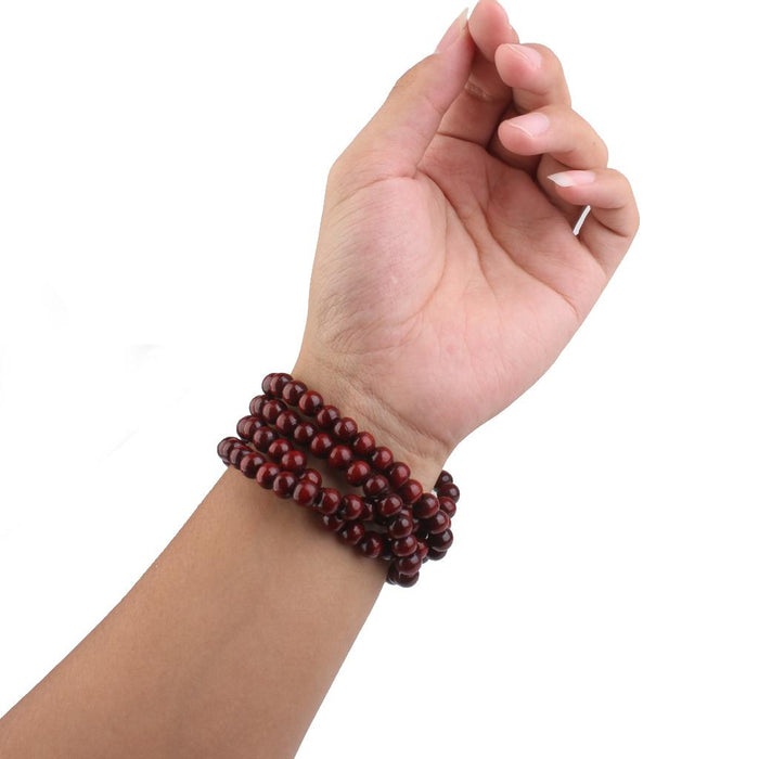 Crofta Wood 108pcs Prayer Beads Buddha Mala Buddhist Bracelet Chain Purplish Red