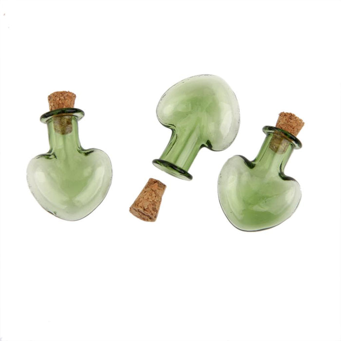 Crofta 10Pcs Mini Glass Bottle Heart Jars Vials Wishing Message Cork Bottles Green