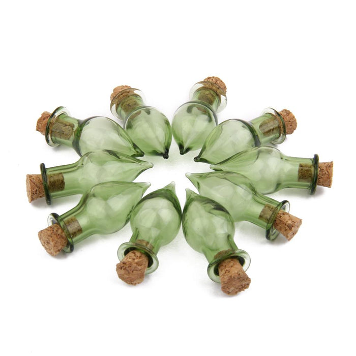 Crofta 10pc Mini Glass Cork Bottle Tear Drops Jars Vials DIY Wishing Bottles Green