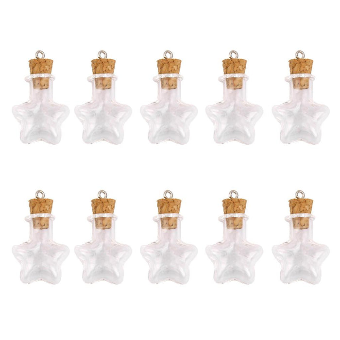 Crofta 10 Glass Cork Bottle Five-pointed Star Jars Vial Wishing Bottles Pendant