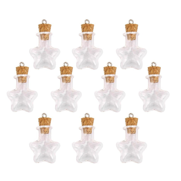 Crofta 10 Glass Cork Bottle Five-pointed Star Jars Vial Wishing Bottles Pendant