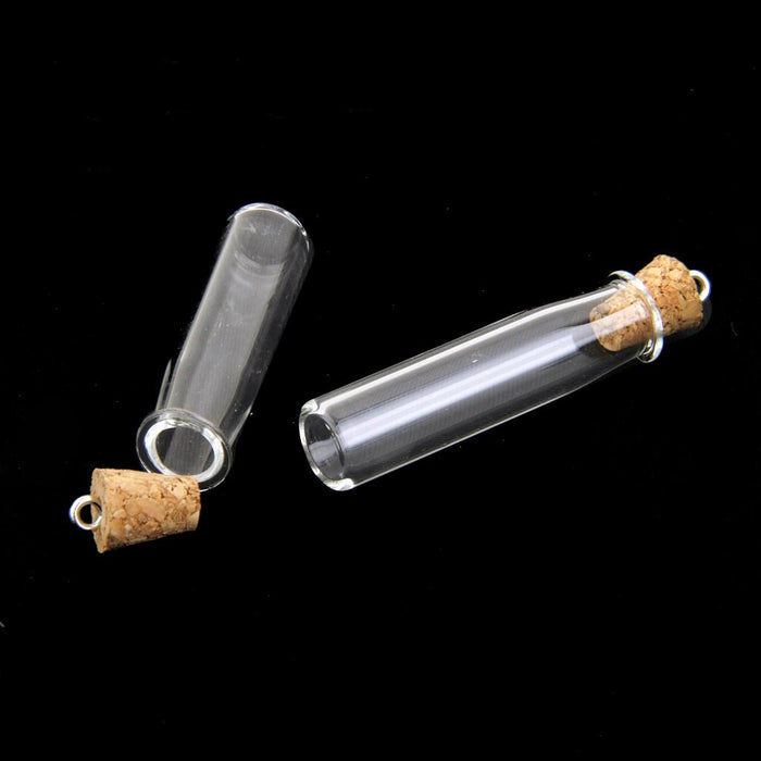 Crofta 10pcs Glass Cork Bottle Long Cylinder Jars Vials Wishing Bottle DIY Pendant