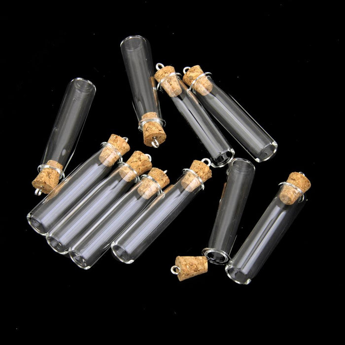 Crofta 10pcs Glass Cork Bottle Long Cylinder Jars Vials Wishing Bottle DIY Pendant