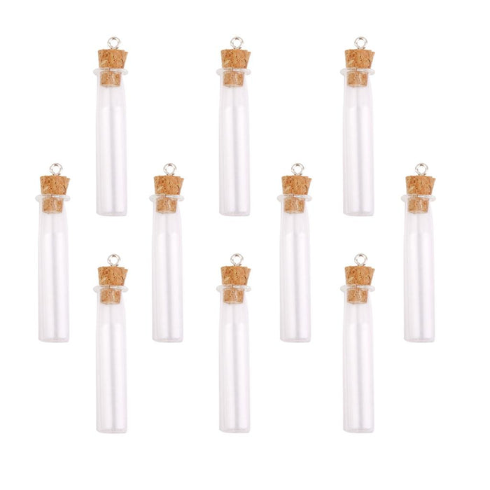 Crofta 10pcs Glass Cork Bottle Long Cylinder Jars Vials Wishing Bottle DIY Pendant