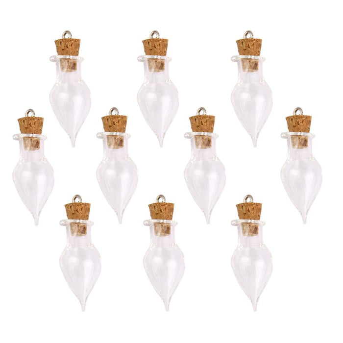 Crofta 10 Glass Cork Bottles Tear Drop Jars Vial Wishing Bottle DIY Pendants Charms