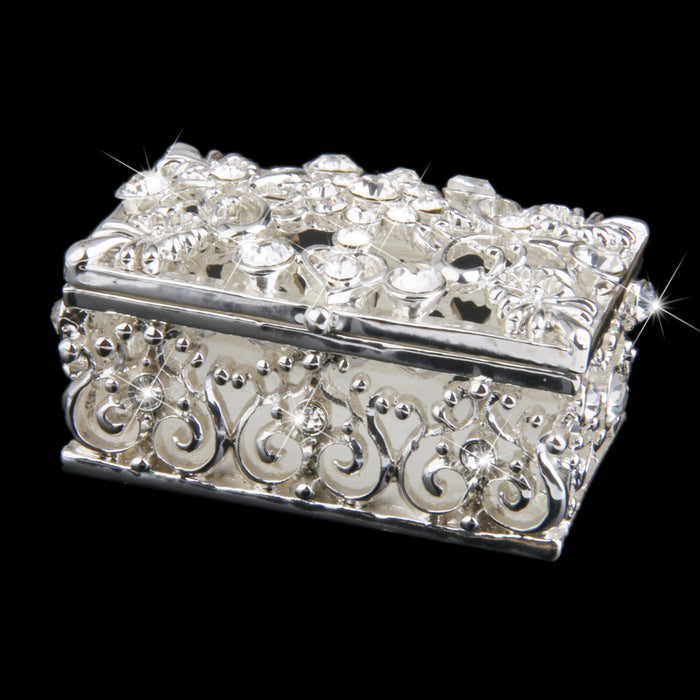 Crofta Small Silver Plated Crystal Rhinestone Hollow Enamel Jewelry Trinket Box