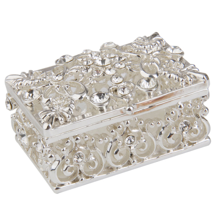 Crofta Small Silver Plated Crystal Rhinestone Hollow Enamel Jewelry Trinket Box