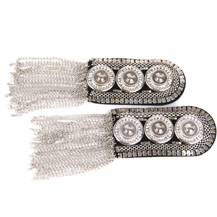 Crofta 1 Pair Fashion Silver Fringe Tassel Link Chain Epaulet Shoulder Boards Badge