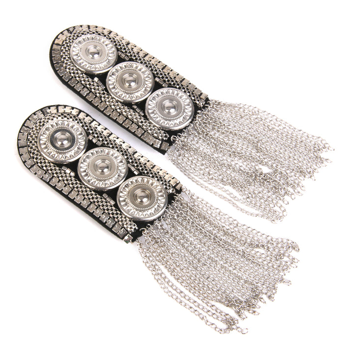 Crofta 1 Pair Fashion Silver Fringe Tassel Link Chain Epaulet Shoulder Boards Badge