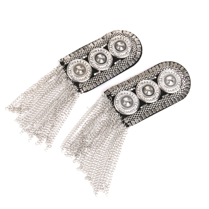 Crofta 1 Pair Fashion Silver Fringe Tassel Link Chain Epaulet Shoulder Boards Badge