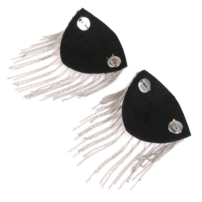 Crofta 1 Pair Rock Silver Tassel Link Chain Rivet Epaulet Shoulder Boards Badge