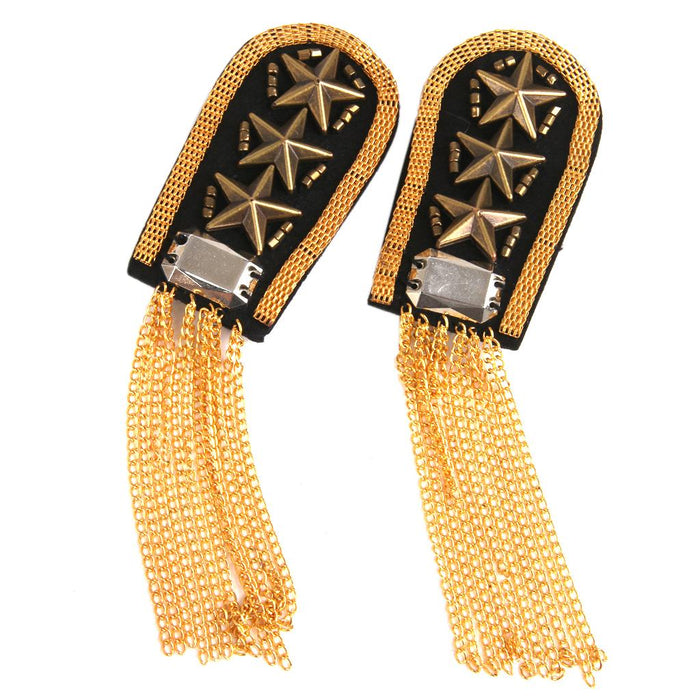 Crofta 1 Pair Military Star Golden Tassel Link Chain Epaulet Shoulder Boards Badge