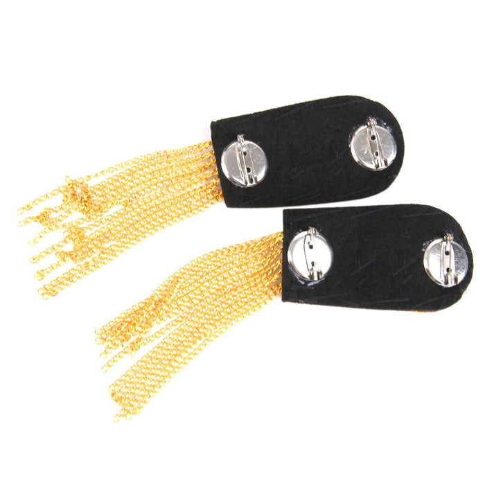 Crofta 1 Pair Military Star Golden Tassel Link Chain Epaulet Shoulder Boards Badge