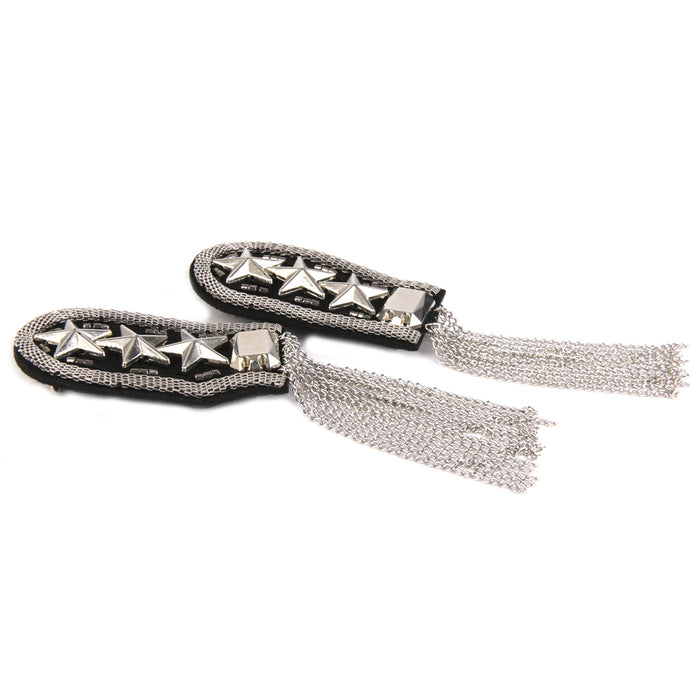 Crofta 1 Pair Military Party Star Tassel Link Chain Epaulet Shoulder Boards Badge