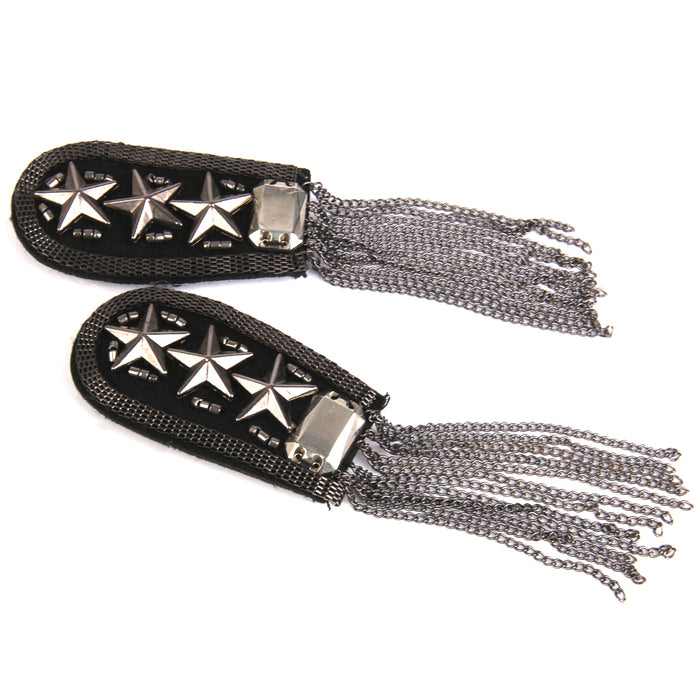 Crofta 1 Pair Military Star Black Tassel Chain Epaulet Shoulder Boards Badge