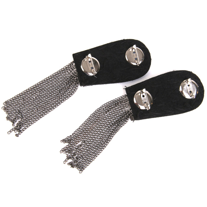 Crofta 1 Pair Military Star Black Tassel Chain Epaulet Shoulder Boards Badge