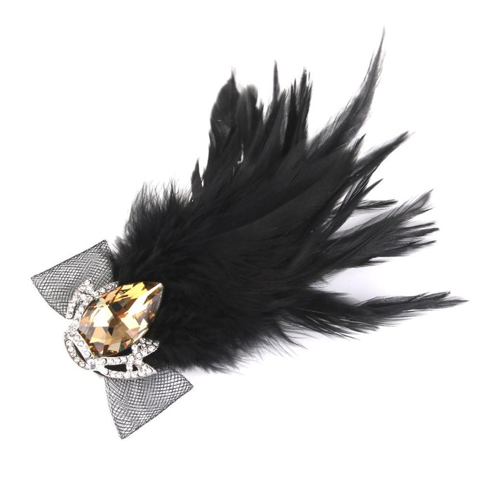 Crofta Women Feather Rhinestone Crystal Brooches Brooch Pin Costume Fancy Party