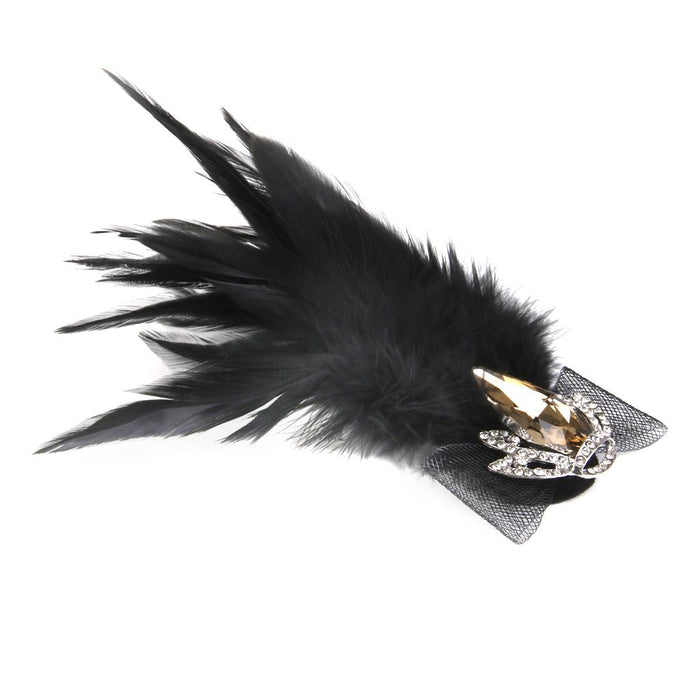 Crofta Women Feather Rhinestone Crystal Brooches Brooch Pin Costume Fancy Party