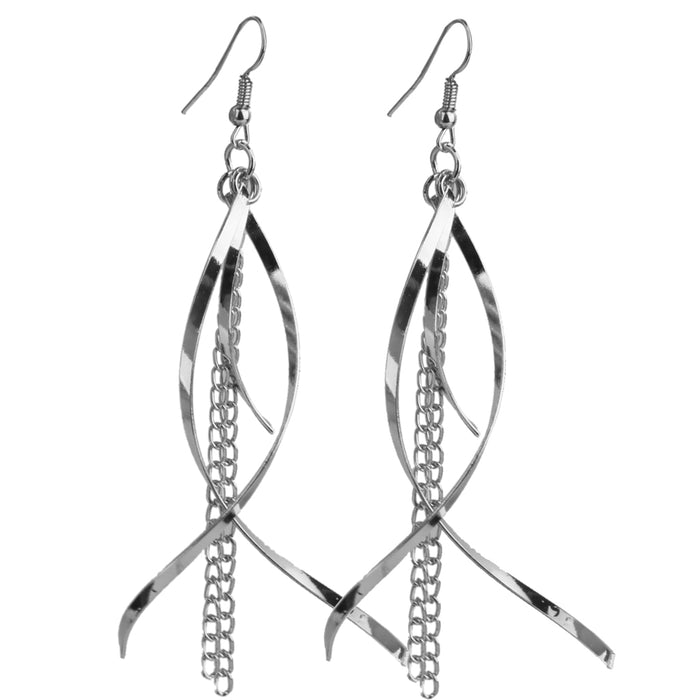 Crofta 1 Pair Fashion Women Lady Long Dangle Tassel Chain Earrings Studs - Silver