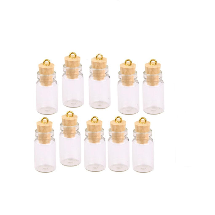 Crofta 10Pcs Mini Empty Glass Cork Bottles Pendant Charms Vials Wish Bottles Clear