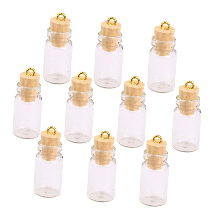 Crofta 10Pcs Mini Empty Glass Cork Bottles Pendant Charms Vials Wish Bottles Clear