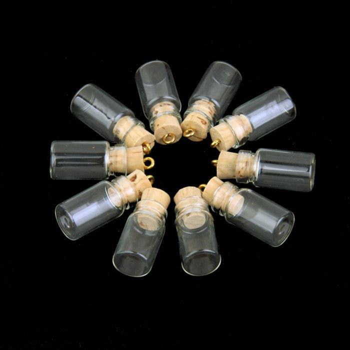 Crofta 10Pcs Mini Empty Glass Cork Bottles Pendant Charms Vials Wish Bottles Clear