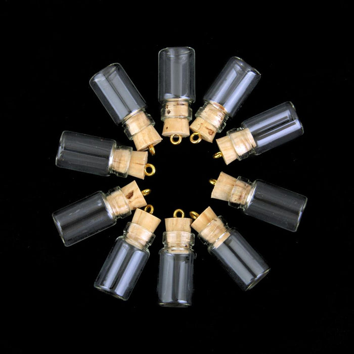 Crofta 10Pcs Mini Empty Glass Cork Bottles Pendant Charms Vials Wish Bottles Clear