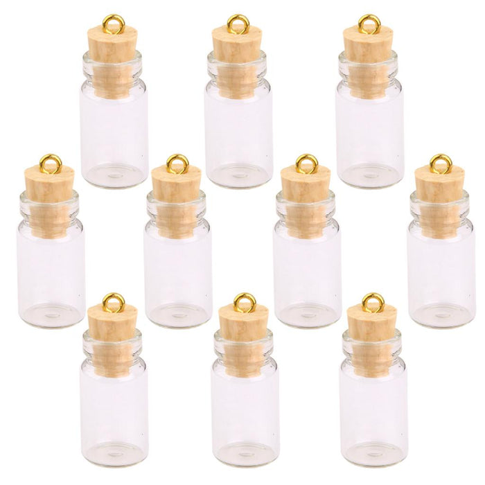 Crofta 10Pcs Mini Empty Glass Cork Bottles Pendant Charms Vials Wish Bottles Clear