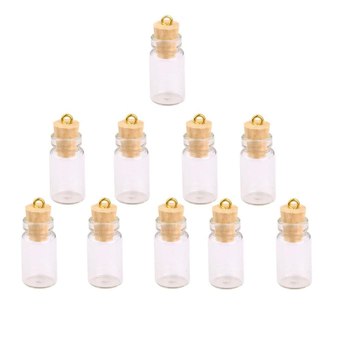 Crofta 10Pcs Mini Empty Glass Cork Bottles Pendant Charms Vials Wish Bottles Clear