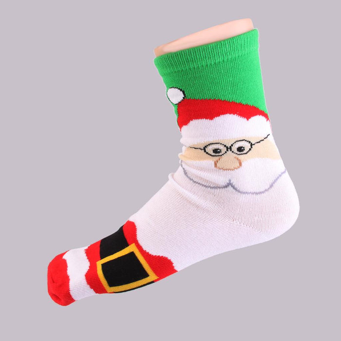 Crofta 1 Pair 80% Cotton Unisex Soft Winter Warm Christmas Style Santa Claus Pattern Crew Socks