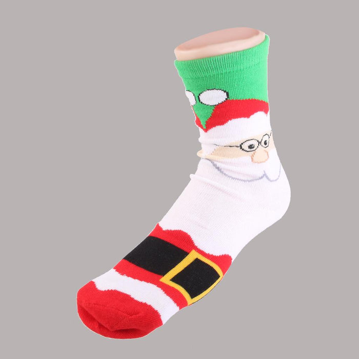 Crofta 1 Pair 80% Cotton Unisex Soft Winter Warm Christmas Style Santa Claus Pattern Crew Socks