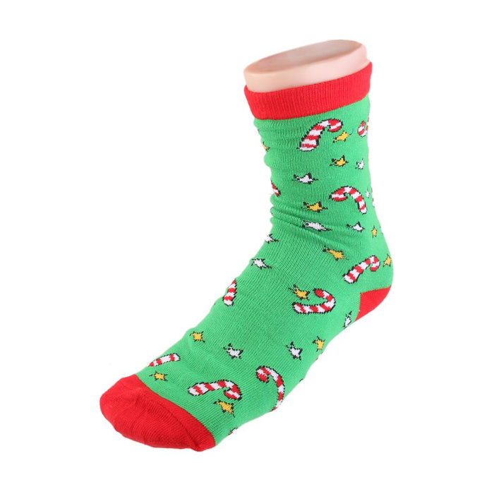 Crofta 1 Pair 80% Cotton Unisex Soft Autumn Winter Warm Christmas Tiny Umbrella Pattern Crew Socks Green