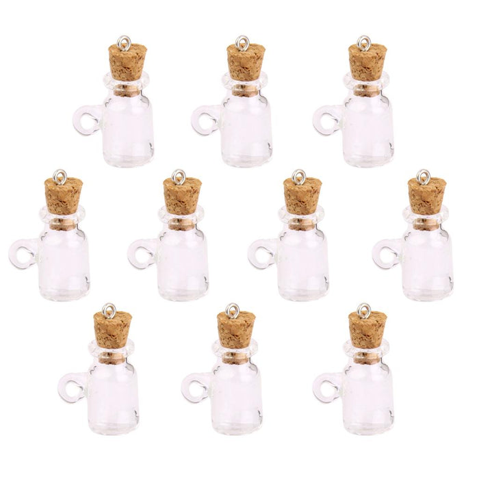 Crofta 10pcs Glass Cork Bottle Jars Vials Wishing Bottles DIY Pendant -cup shape