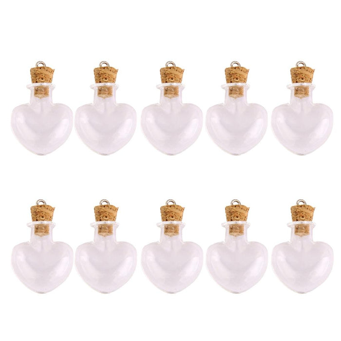 Crofta 10 Glass Cork Bottle Jars Vials Wishing Bottles DIY Pendant -Heart shape