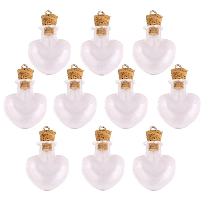 Crofta 10 Glass Cork Bottle Jars Vials Wishing Bottles DIY Pendant -Heart shape