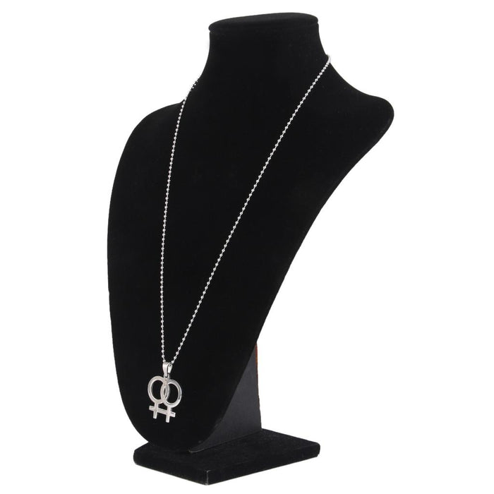 Crofta Women Gay Pride Necklace Lesbian Double Female Symbol Statement Pendant