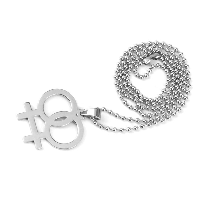 Crofta Women Gay Pride Necklace Lesbian Double Female Symbol Statement Pendant