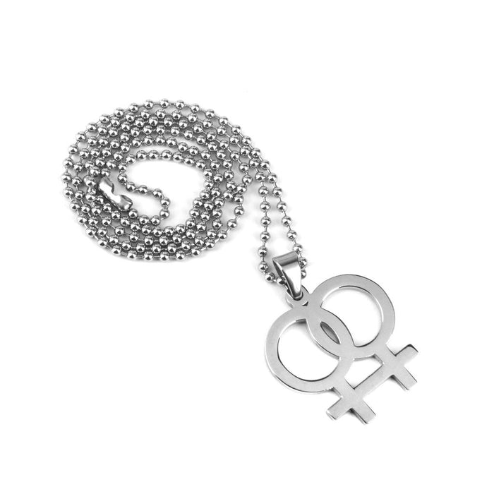 Crofta Women Gay Pride Necklace Lesbian Double Female Symbol Statement Pendant