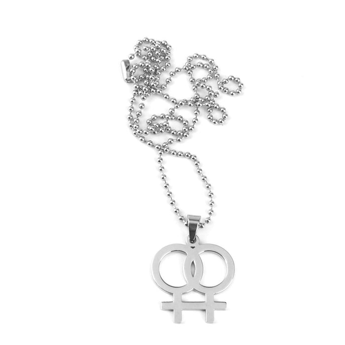 Crofta Women Gay Pride Necklace Lesbian Double Female Symbol Statement Pendant