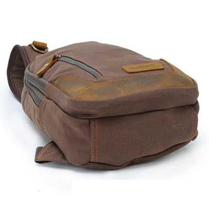 Crofta Vintage Men Leather Canvas Military Messenger Shoulder Bag Chest Pack Coffee