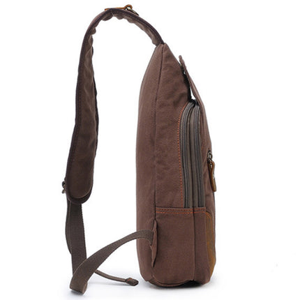 Crofta Vintage Men Leather Canvas Military Messenger Shoulder Bag Chest Pack Coffee