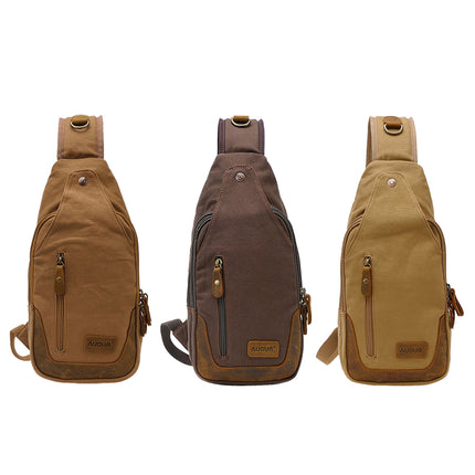 Crofta Vintage Men Leather Canvas Military Messenger Shoulder Bag Chest Pack Coffee