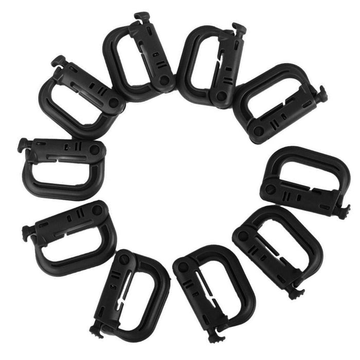 Crofta 10pcs D-ring tactical molle Locking webbing buckle carabiner - Black