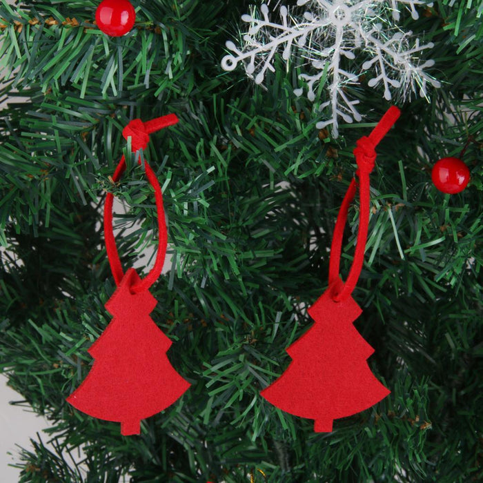 Crofta 10Pcs Xmas Tree Shape Felt Christmas Trees Ornament Decorative Hanger Red